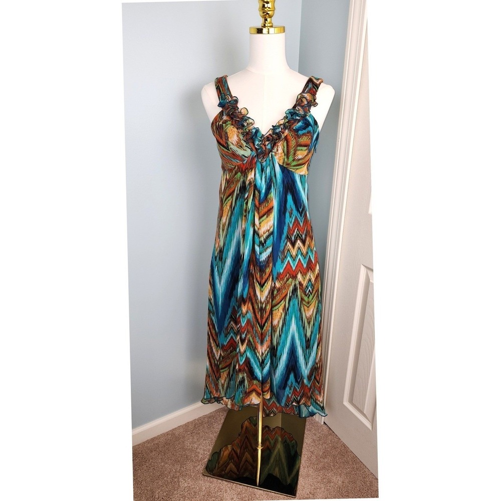 Cynthia Rowley Longtail Dress Women Size 8 Chevron Ruffle Sleeveless Feminine
